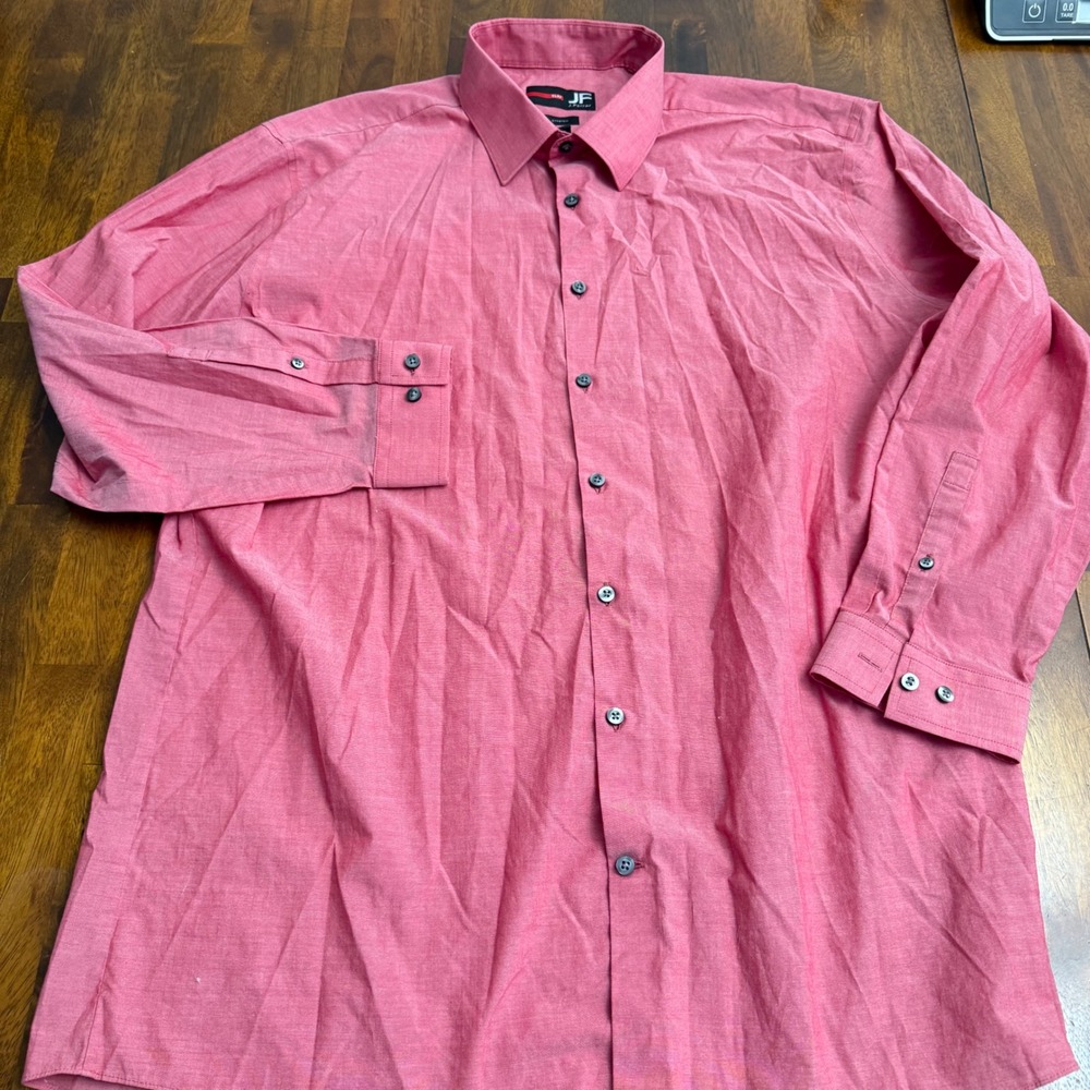 J Ferrar Mens Pink Slim Fit Stretch Button Down Dress‎ Shirt XL 17 17.5 - Picture 4 of 8
